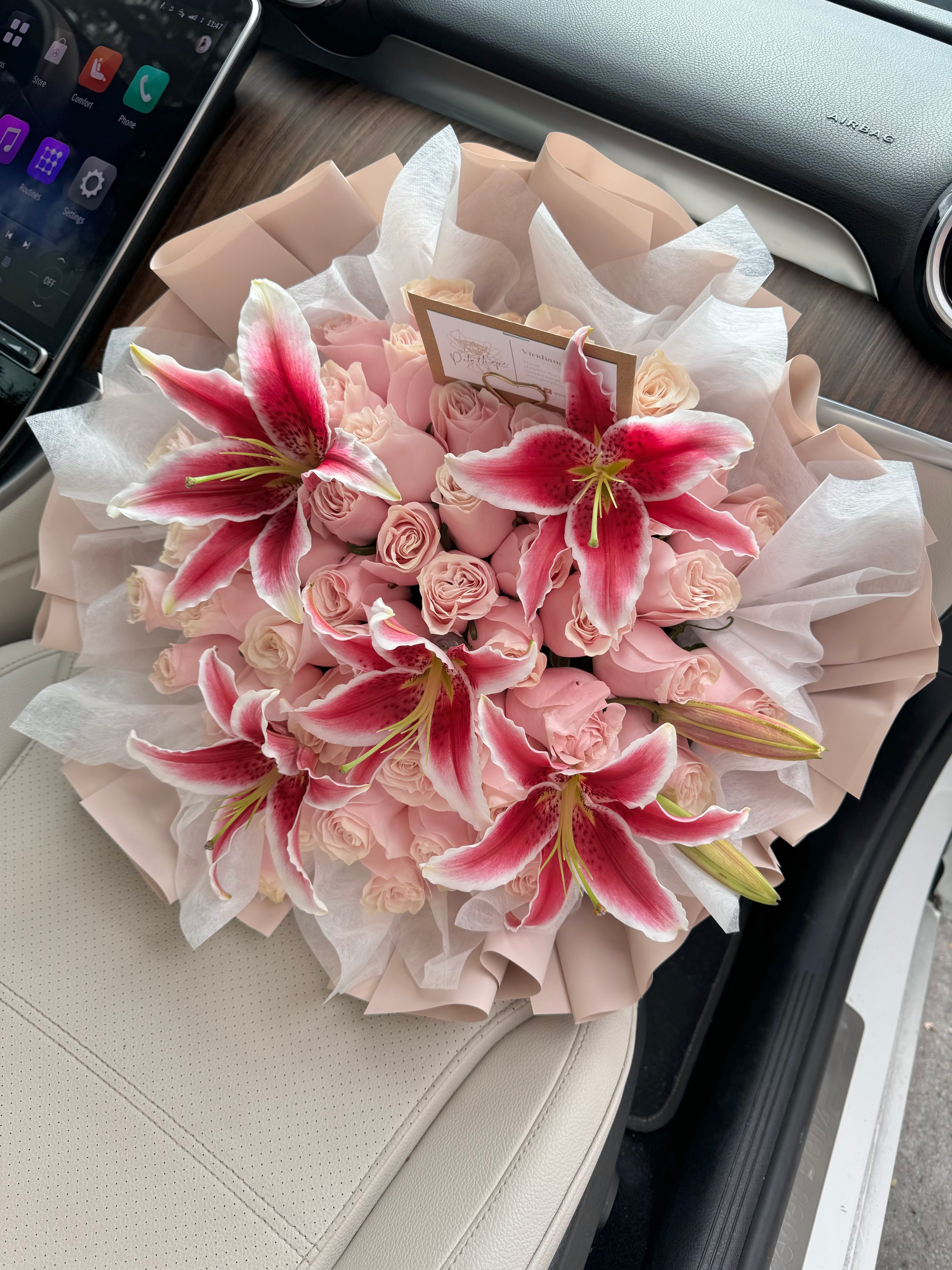 blush lily flower Blushing Lily — 50 Pink Roses & Lilies Bouquet
